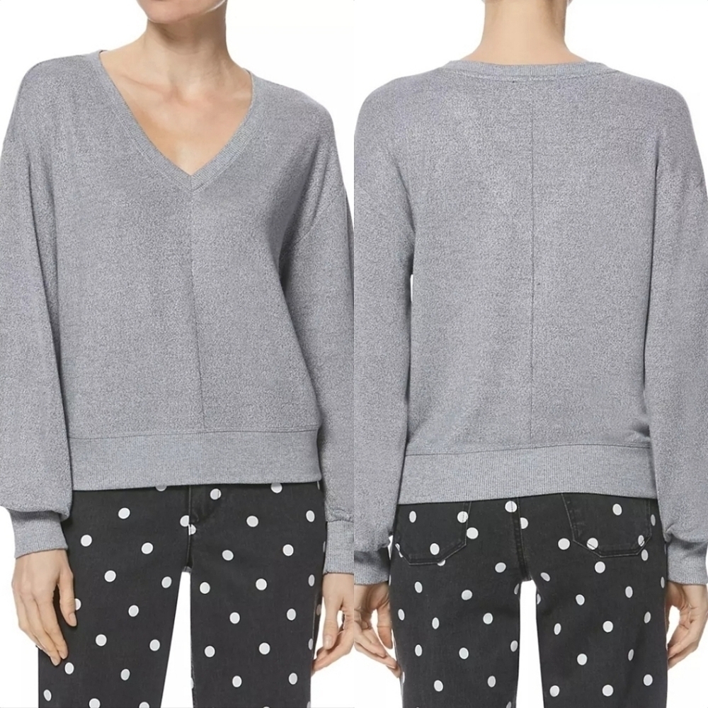 PAIGE Arizona Long Sleeve V Neck Top Gray Small